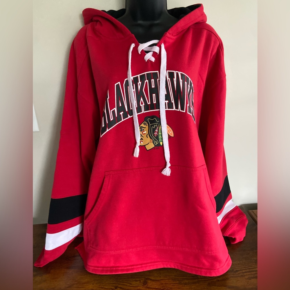 NHL Red Hoodie with White Lace-Up Drawstrings